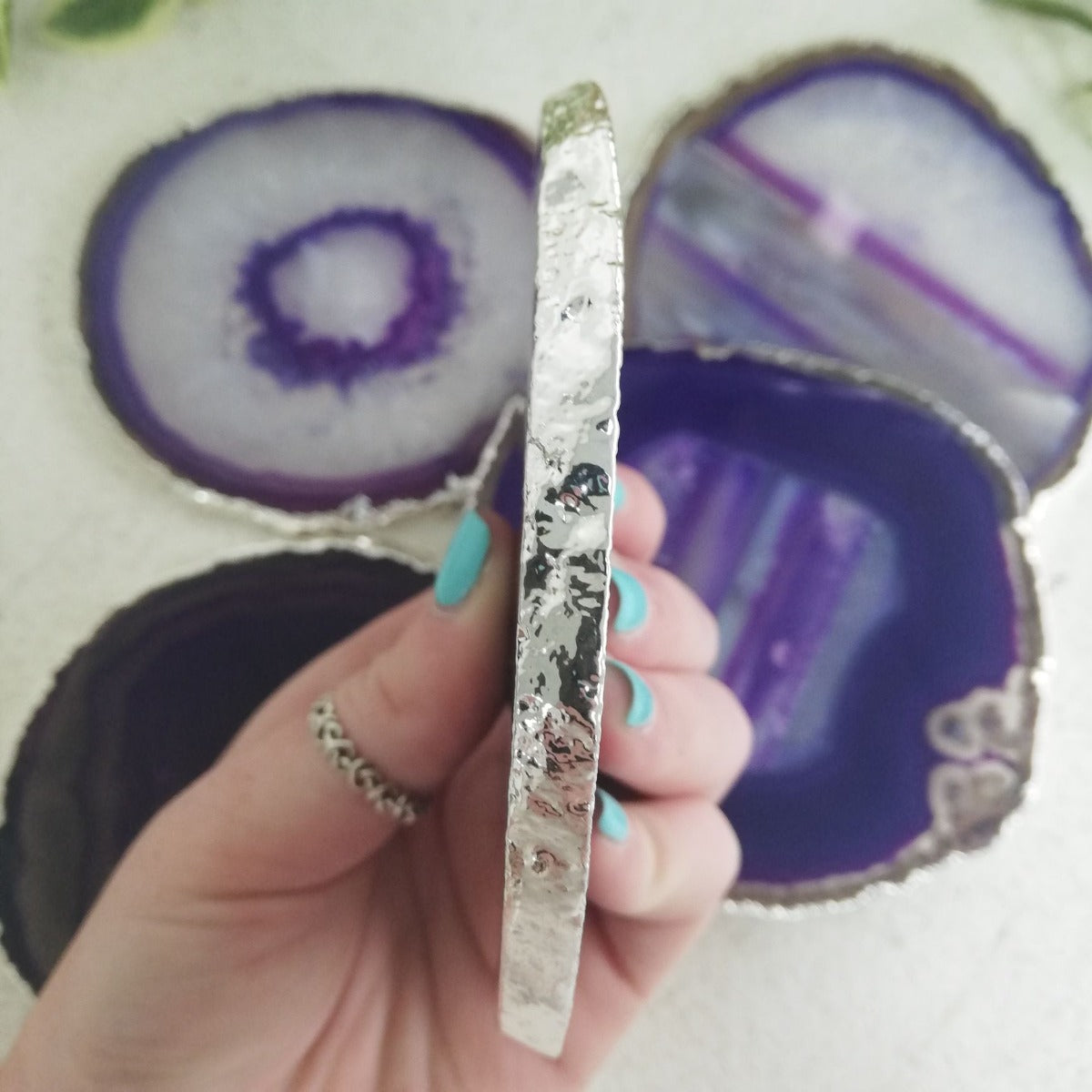 Agate Slice - Purple - Silver Plated Agate Slice - Purple - Silver Plated